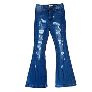 Skinny Fries Blue High Rise Distressed Bell Bottom Jeans Size 7